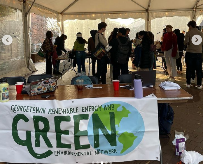 A group of students gather at the GREEN, an environmental student organization, clothing swap in December 2021